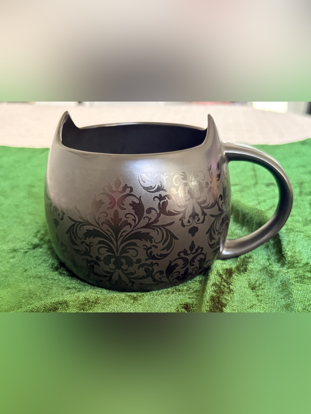Cat Lady Box Matte Black Damask Cat Ear Ceramic Mug Desk Cup Pencil Holder